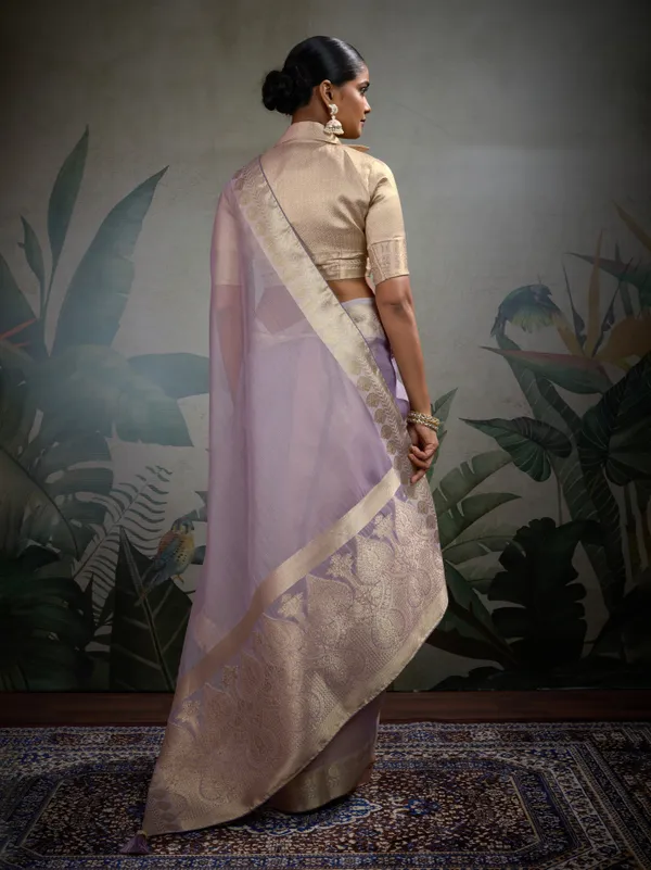 Lavender_Tissue_Silk_Saree_With_Woven_Gold_Pallu_&_Brocade_Blouse_For_Women