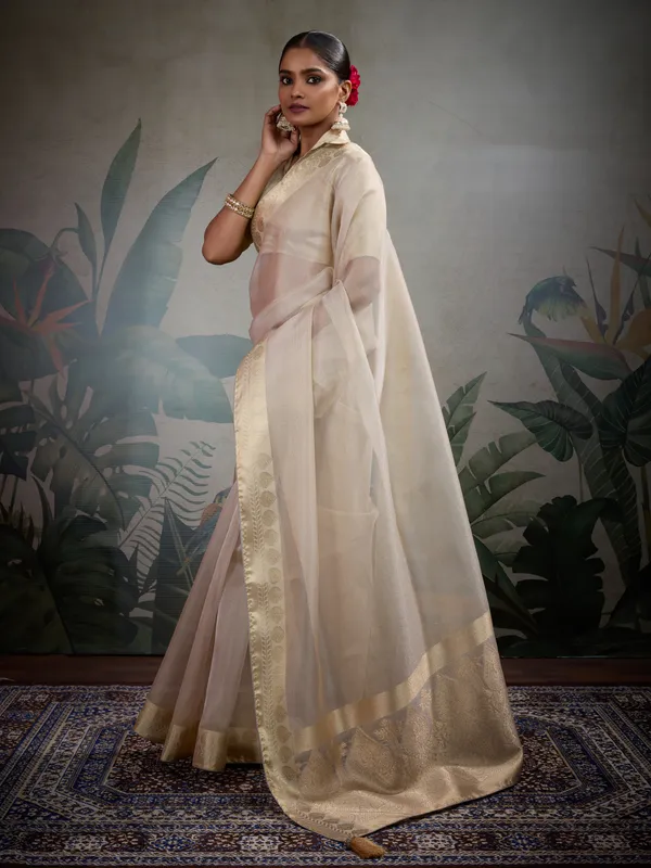 Off-White_Self_Pattern_Tissue_Silk_Saree_With_Woven_Patta_&_Brocade_Blouse_For_Women