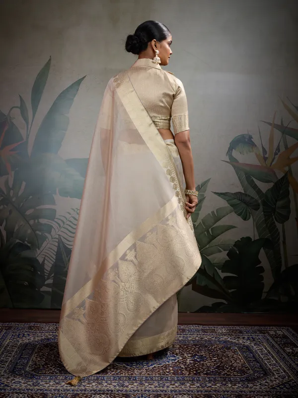 Off-White_Self_Pattern_Tissue_Silk_Saree_With_Woven_Patta_&_Brocade_Blouse_For_Women