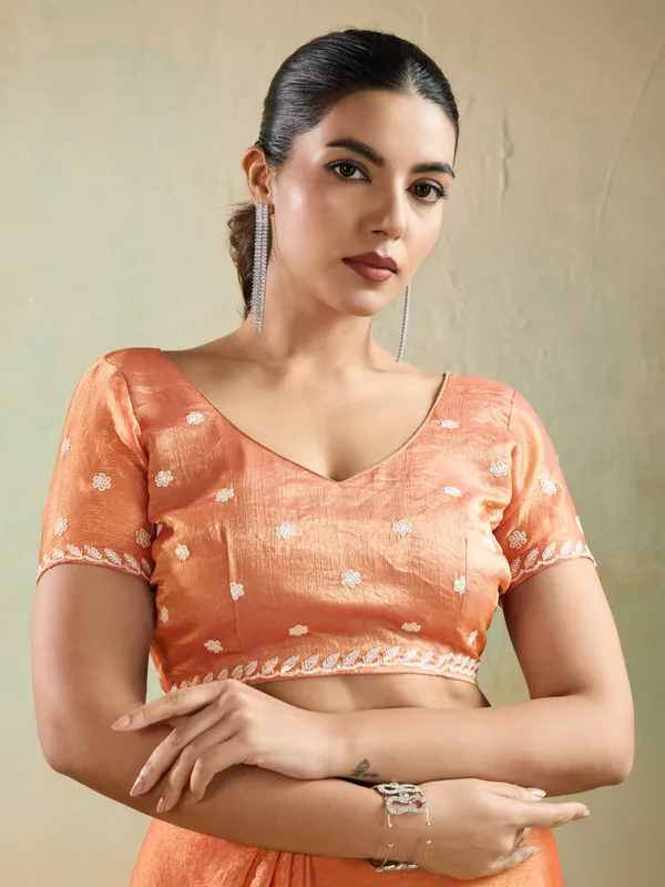 Sunset_Peach_Velvet_Chiffon_Saree_with_Sequins_&_Thread_Embroidery