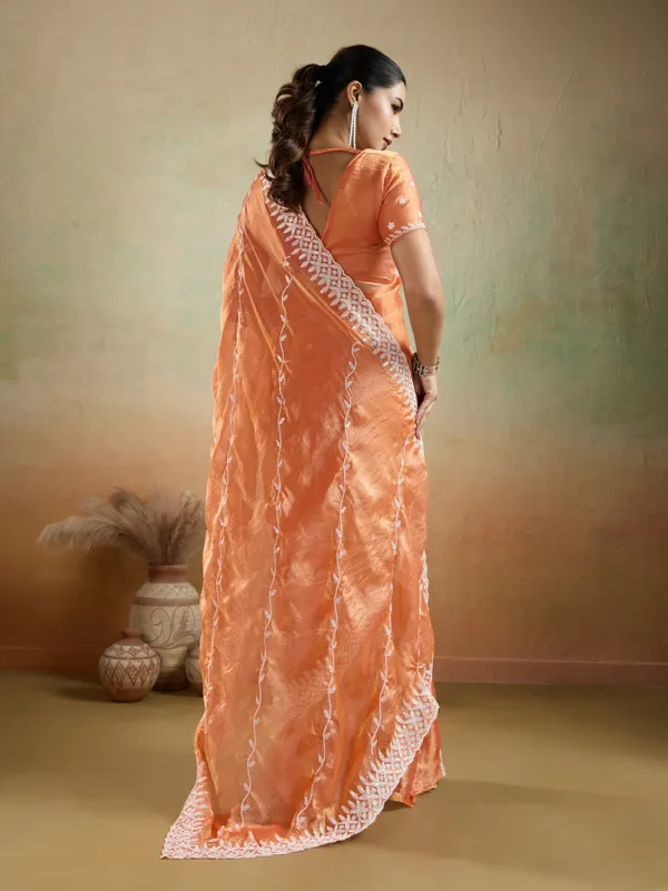 Sunset_Peach_Velvet_Chiffon_Saree_with_Sequins_&_Thread_Embroidery