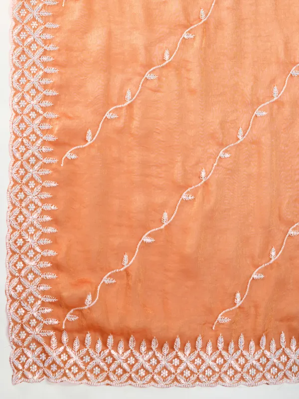 Sunset_Peach_Velvet_Chiffon_Saree_with_Sequins_&_Thread_Embroidery