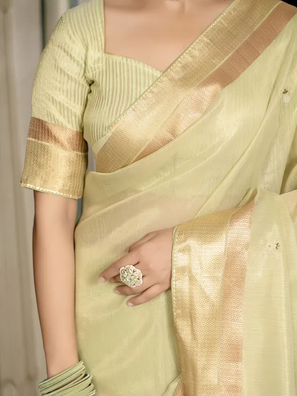 Pista_Green_Tissue_Linen_Saree_With_Khatli_Embroidery_&_Golden_Zari_For_Women