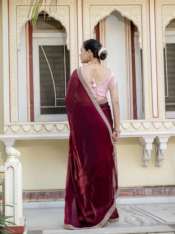Deep_Maroon_Velvet_Satin_Saree_For_Women