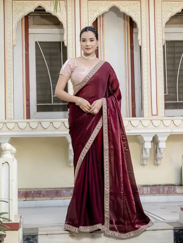 Deep_Maroon_Velvet_Satin_Saree_For_Women