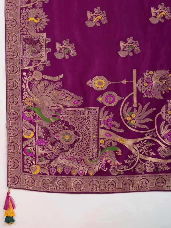 Wine_Gharchola_Saree_In_Pure_Dola_Silk_With_Zari_Weaving_For_Women