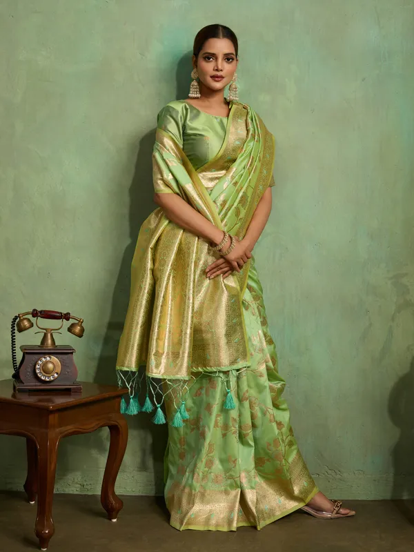Mint_Green_Banarasi_Silk_Saree_with_Golden_Zari_&_Meenakari_Jaal_Weave