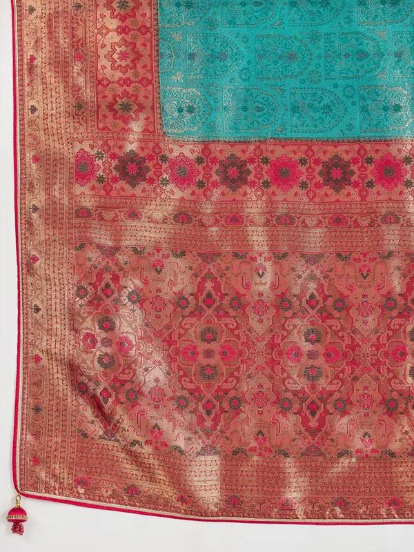 Teal_Blue_&_Rani_Pink_Kanjivaram_Mul_Silk_Meenakari_Saree