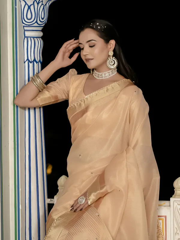 Soft_Peach_Tissue_Linen_Saree_With_Hand_Khatli_Embroidery_For_Women