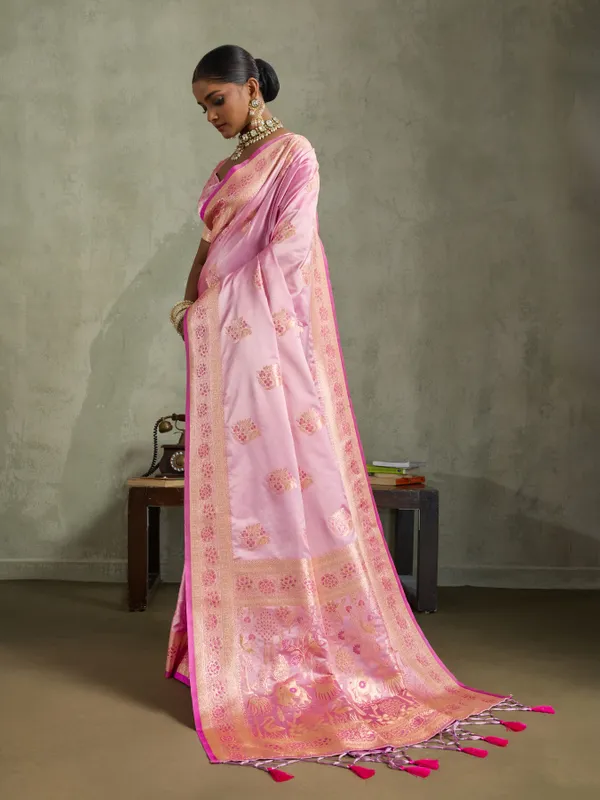Baby_Pink_Satin_Silk_Banarasi_Saree_with_Golden_Zari_&_Meenakari_Work