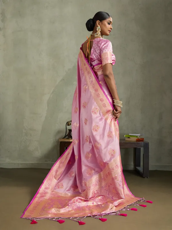 Baby_Pink_Satin_Silk_Banarasi_Saree_with_Golden_Zari_&_Meenakari_Work