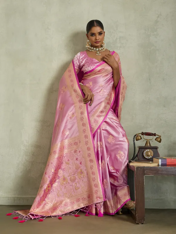 Baby_Pink_Satin_Silk_Banarasi_Saree_with_Golden_Zari_&_Meenakari_Work
