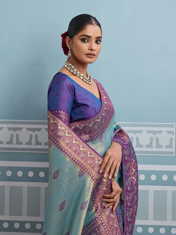Royal_Purple_&_Sky_Blue_Kanjivaram_Silk_Saree