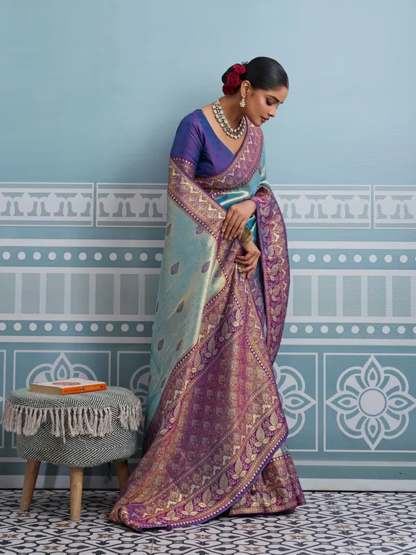 Royal_Purple_&_Sky_Blue_Kanjivaram_Silk_Saree