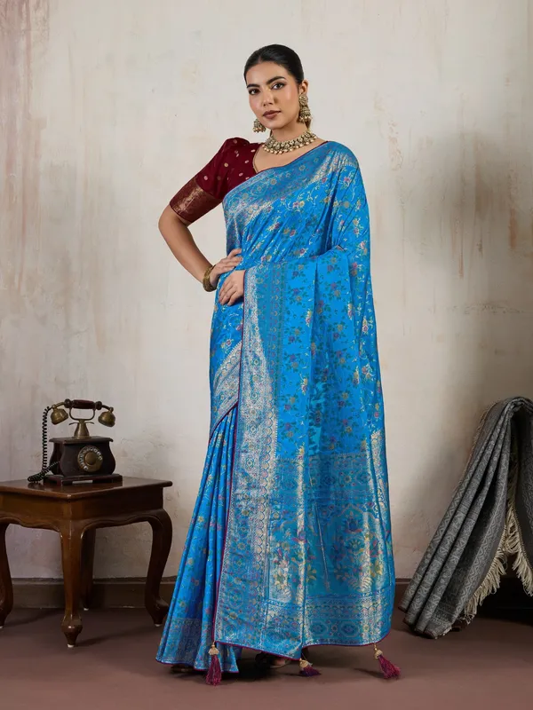 Maroon_&_Royal_Blue_Soft_Silk_Saree_with_Silver_Zari_Weave