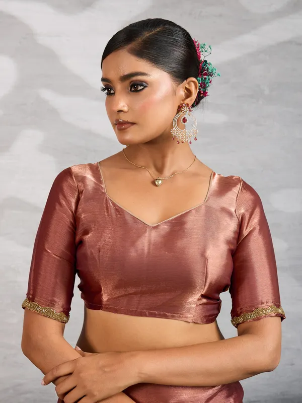Metallic_Copper_Burberry_Chiffon_Saree_With_Beads_&_Cutdana_Lace_For_Women