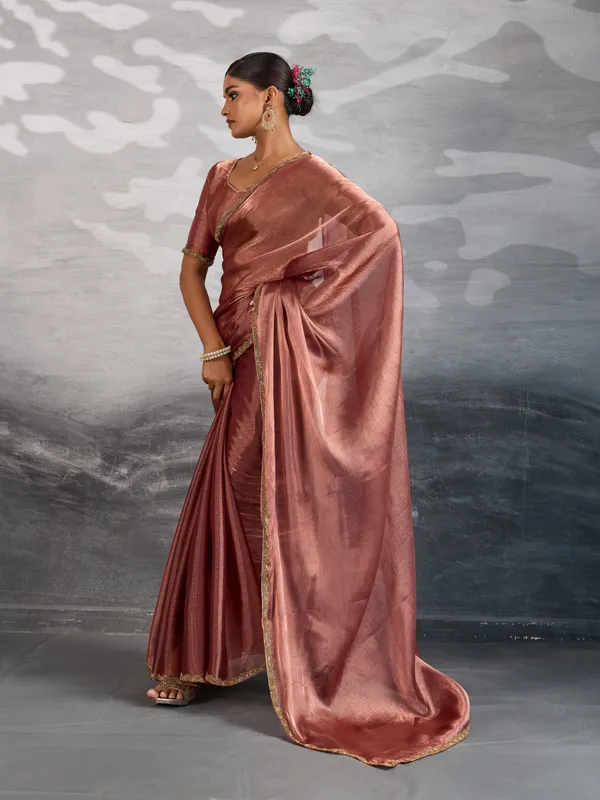 Metallic_Copper_Burberry_Chiffon_Saree_With_Beads_&_Cutdana_Lace_For_Women