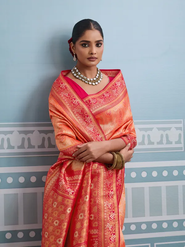 Orange_&_Red_Kanjivaram_Silk_Saree