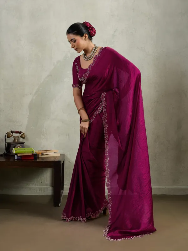 Wine_Red_Velvet_Chiffon_Saree_with_Zarkan_&_Designer_Cutwork