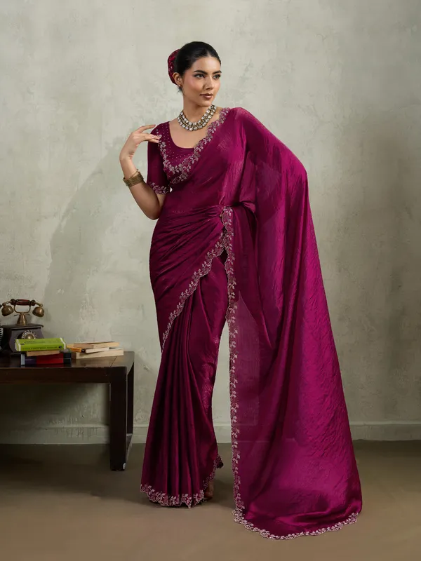 Wine_Red_Velvet_Chiffon_Saree_with_Zarkan_&_Designer_Cutwork