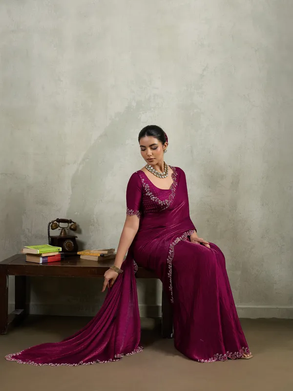 Wine_Red_Velvet_Chiffon_Saree_with_Zarkan_&_Designer_Cutwork
