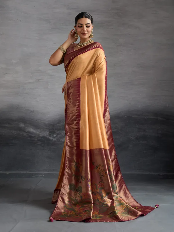 Maroon_&_Rich_Mustard_Gold_Kanjivaram_Soft_Silk_Saree