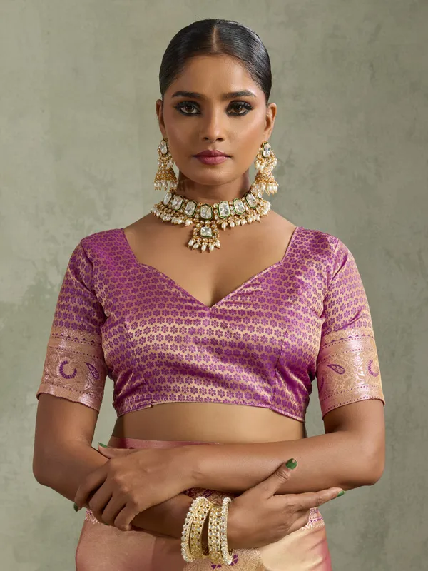 Peach_Satin_Silk_Banarasi_Saree_with_Purple_Meenakari_Work