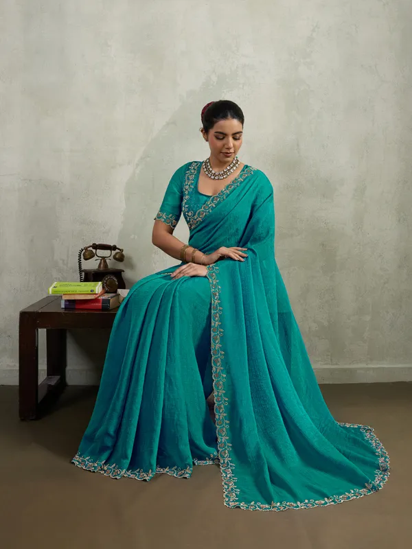 Turquoise_Green_Velvet_Chiffon_Saree_with_Zarkan_&_Designer_Cutwork