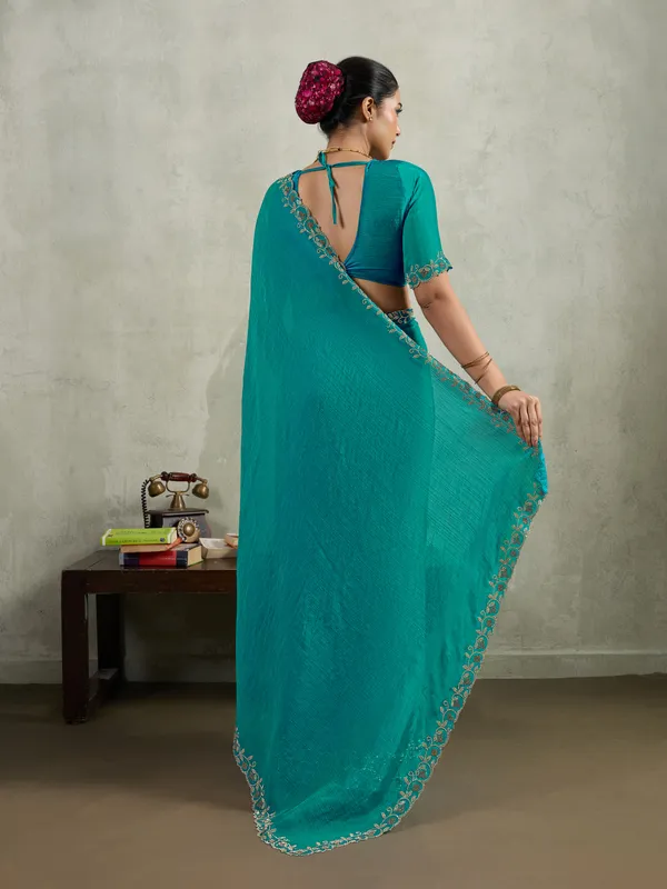 Turquoise_Green_Velvet_Chiffon_Saree_with_Zarkan_&_Designer_Cutwork