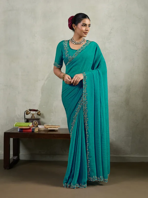 Turquoise_Green_Velvet_Chiffon_Saree_with_Zarkan_&_Designer_Cutwork
