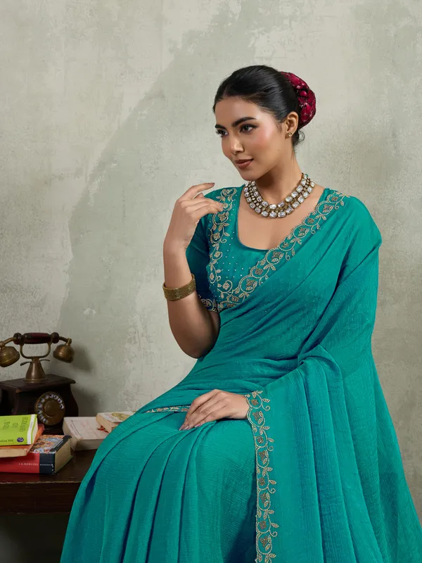 Turquoise_Green_Velvet_Chiffon_Saree_with_Zarkan_&_Designer_Cutwork
