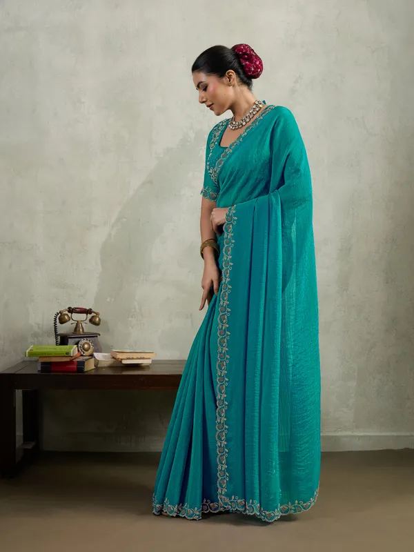 Turquoise_Green_Velvet_Chiffon_Saree_with_Zarkan_&_Designer_Cutwork