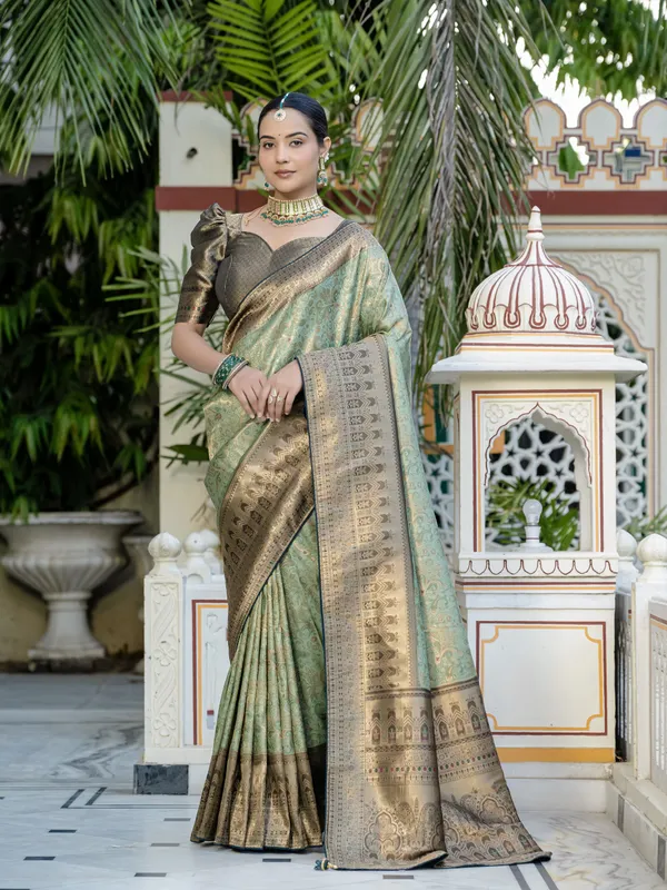 Pastel_Mint_Green_Kanjivaram_Silk_Saree_With_Zari_&_Meenakari_Weave_For_Women