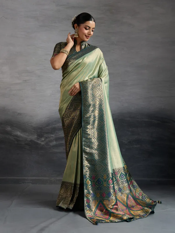 Sage_Green_&_Teal_Zari_Silk_Saree_–_Premium_Banarasi_Temple_Weave