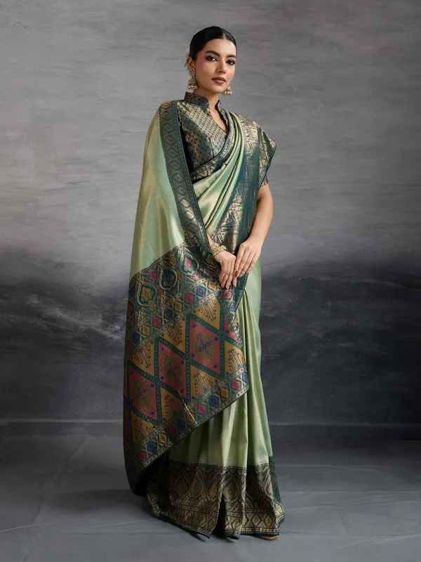Sage_Green_&_Teal_Zari_Silk_Saree_–_Premium_Banarasi_Temple_Weave