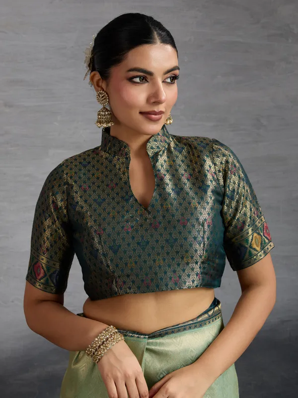 Sage_Green_&_Teal_Zari_Silk_Saree_–_Premium_Banarasi_Temple_Weave