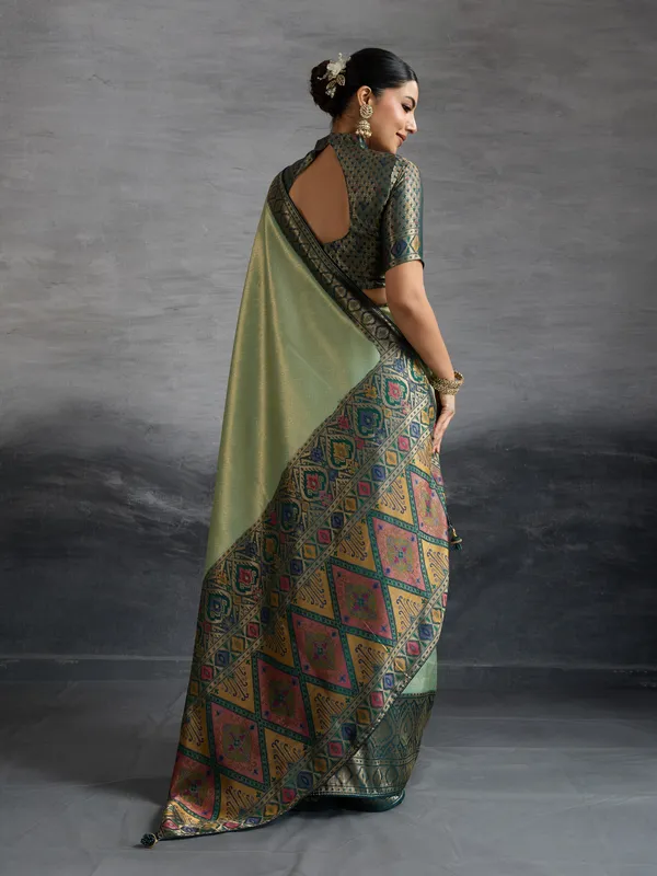 Sage_Green_&_Teal_Zari_Silk_Saree_–_Premium_Banarasi_Temple_Weave