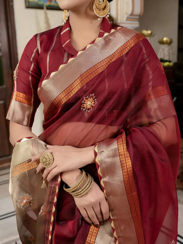 Maroon_Kota_Linen_Saree_For_Women