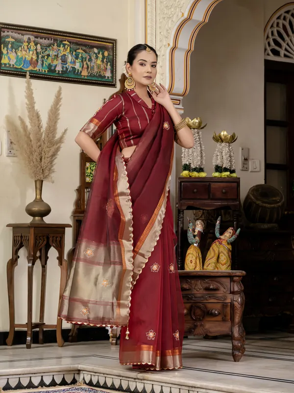 Maroon_Kota_Linen_Saree_For_Women