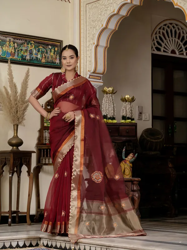 Maroon_Kota_Linen_Saree_For_Women