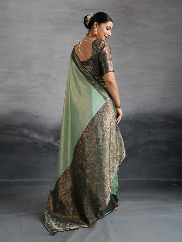 Mint_&_Navy_Green_Kanjivaram_Soft_Silk_Saree_with_Double_Zari_&_Meenakari_Work