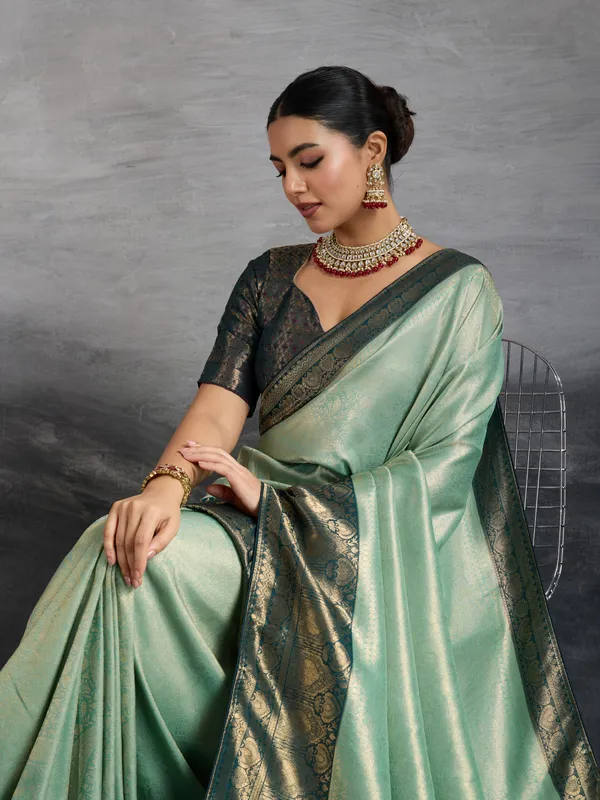 Mint_&_Navy_Green_Kanjivaram_Soft_Silk_Saree_with_Double_Zari_&_Meenakari_Work