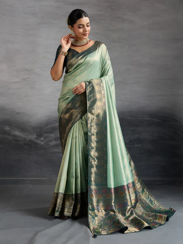 Mint_&_Navy_Green_Kanjivaram_Soft_Silk_Saree_with_Double_Zari_&_Meenakari_Work