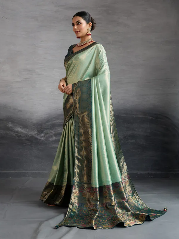 Mint_&_Navy_Green_Kanjivaram_Soft_Silk_Saree_with_Double_Zari_&_Meenakari_Work