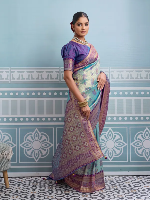 Aqua_Green_&_Purple_Kanjivaram_Soft_Silk_Saree