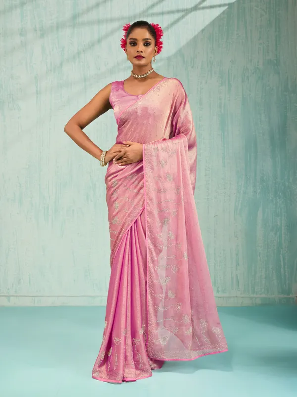Blush_Pink_Velvet_Chiffon_Saree_With_Zarkan_&_Cutdana_Embellishments_For_Women