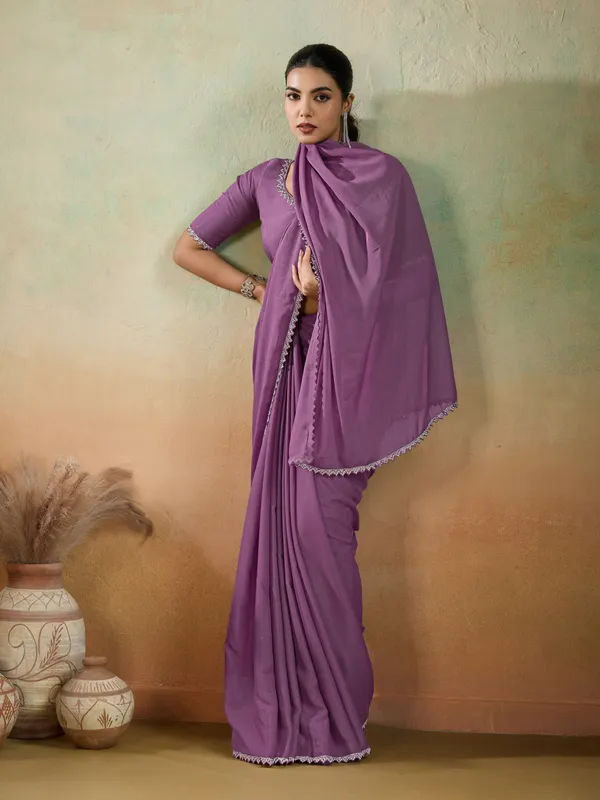 Mauve_Purple_Matt_Georgette_Saree_With_Ceramic-Inspired_Lace_Border_For_Women