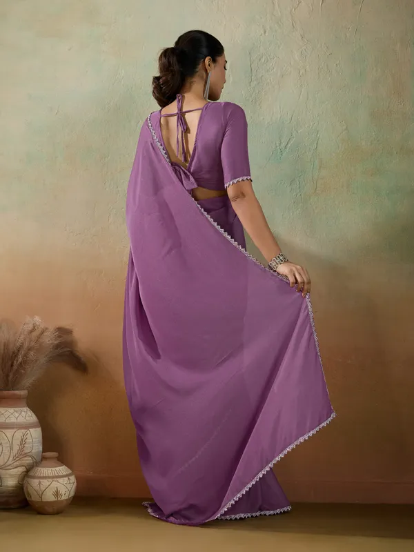 Mauve_Purple_Matt_Georgette_Saree_With_Ceramic-Inspired_Lace_Border_For_Women