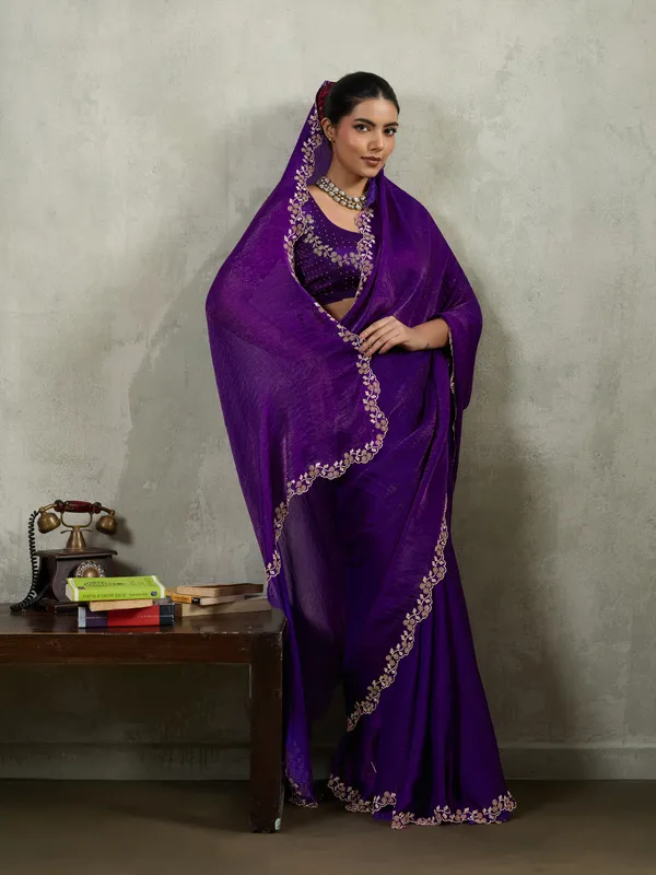 Royal_Purple_Velvet_Chiffon_Saree_with_Zarkan_&_Cutwork_Detailing
