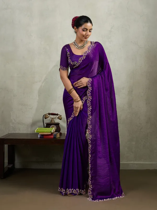 Royal_Purple_Velvet_Chiffon_Saree_with_Zarkan_&_Cutwork_Detailing